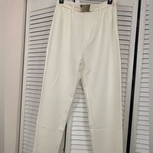 Satin White Trouser with Gold Belt